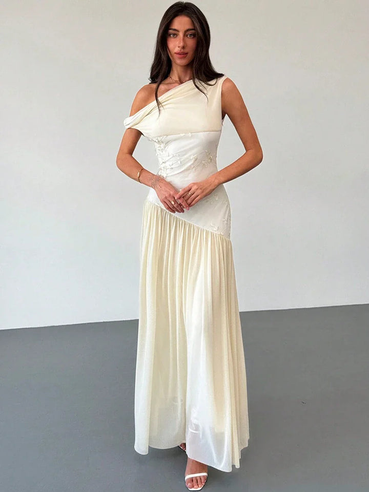 Viviana™ | Asymmetrisches Blumennetz-Maxikleid