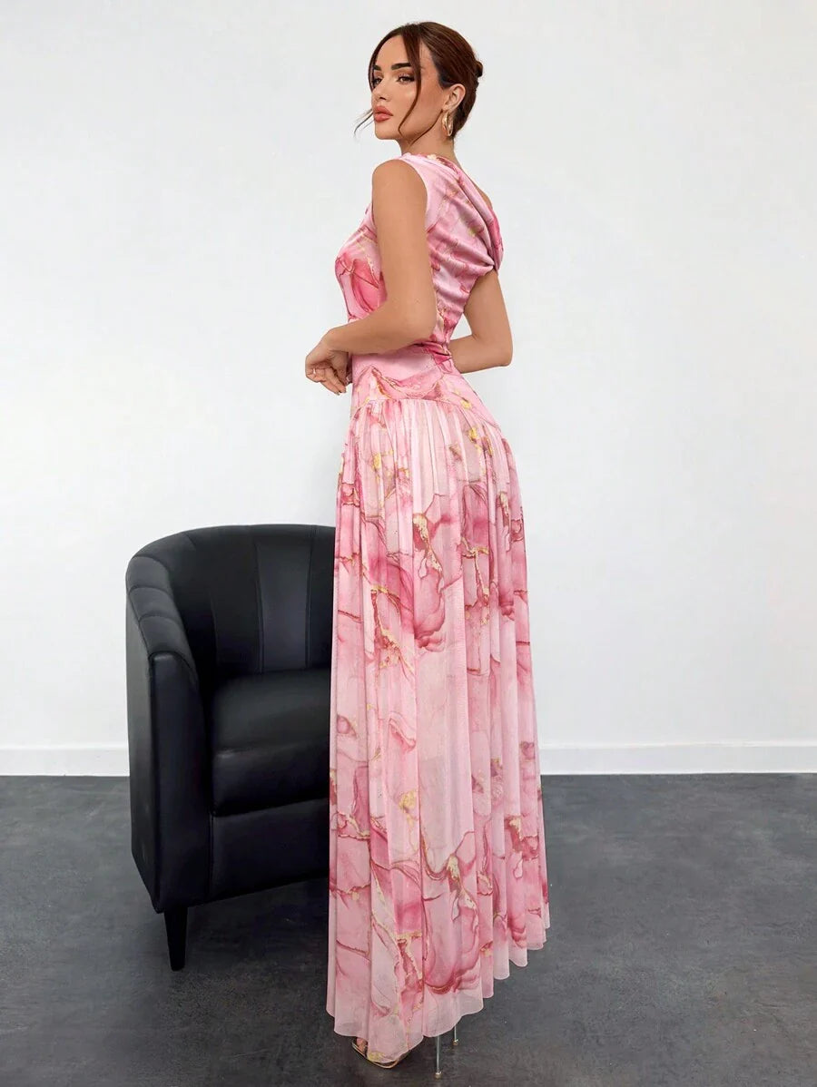 Viviana™ | Asymmetrisches Blumennetz-Maxikleid