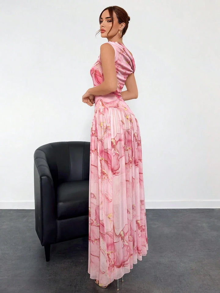 Viviana™ | Asymmetrisches Blumennetz-Maxikleid