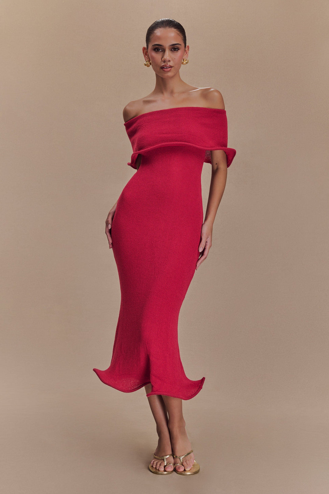 Rhea™ | Off-Shoulder Strick-Midi-Kleid