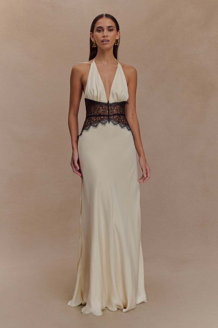 Kalira™ | Satin-Spitzen-Maxikleid