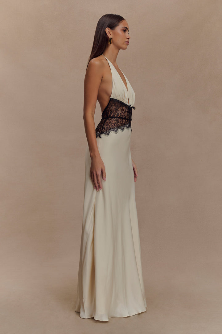 Kalira™ | Satin-Spitzen-Maxikleid