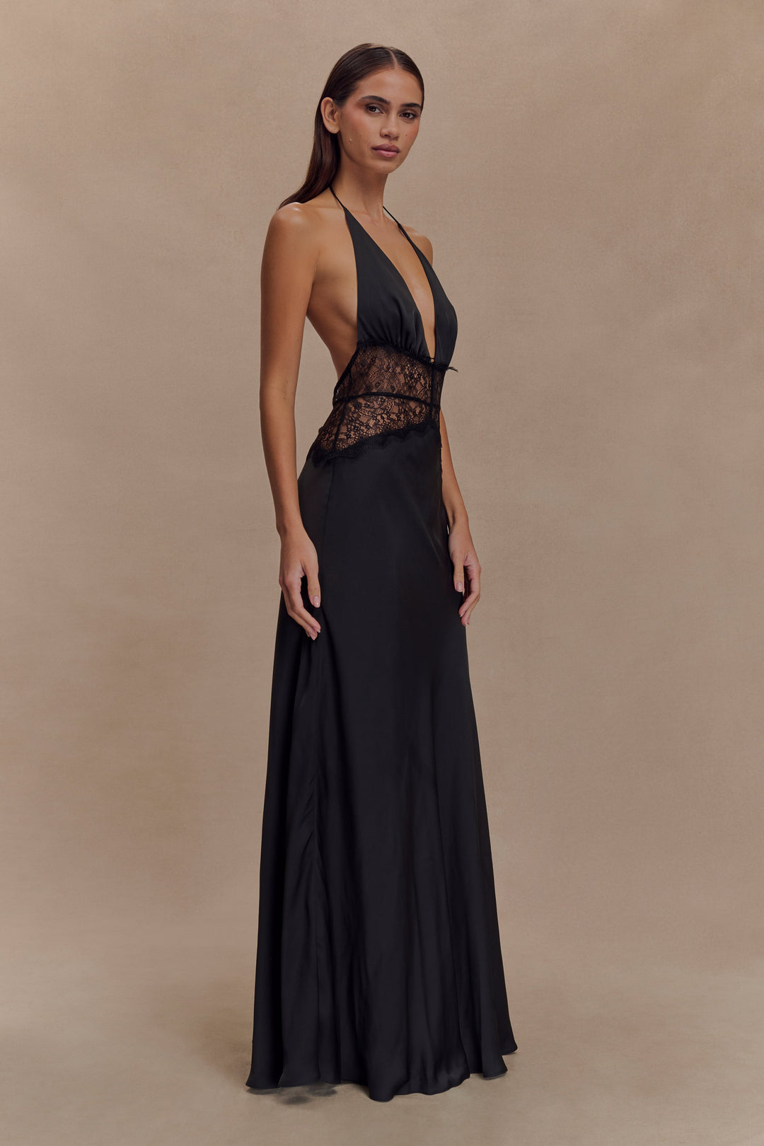 Kalira™ | Satin-Spitzen-Maxikleid