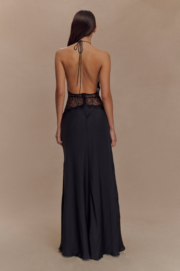Kalira™ | Satin-Spitzen-Maxikleid