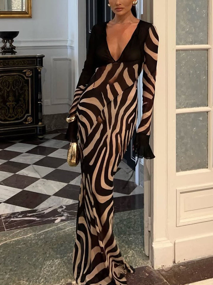 Sienna™ | V-Ausschnitt Zebra-Print Partykleid