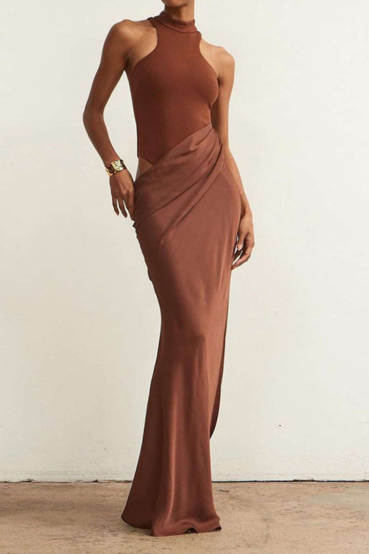 Naomi™ | Satin Patchwork Ärmelloses Maxikleid