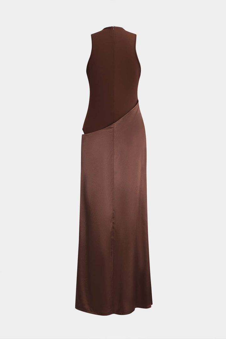 Naomi™ | Satin Patchwork Ärmelloses Maxikleid