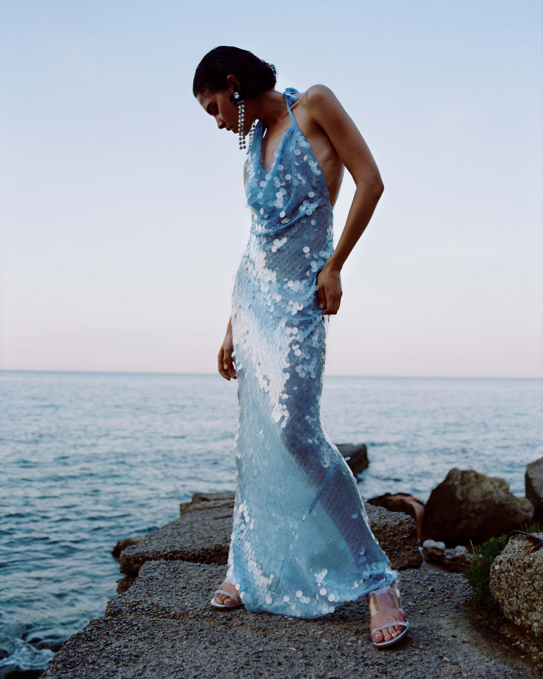 Naline™ | Pailletten Halter Maxikleid