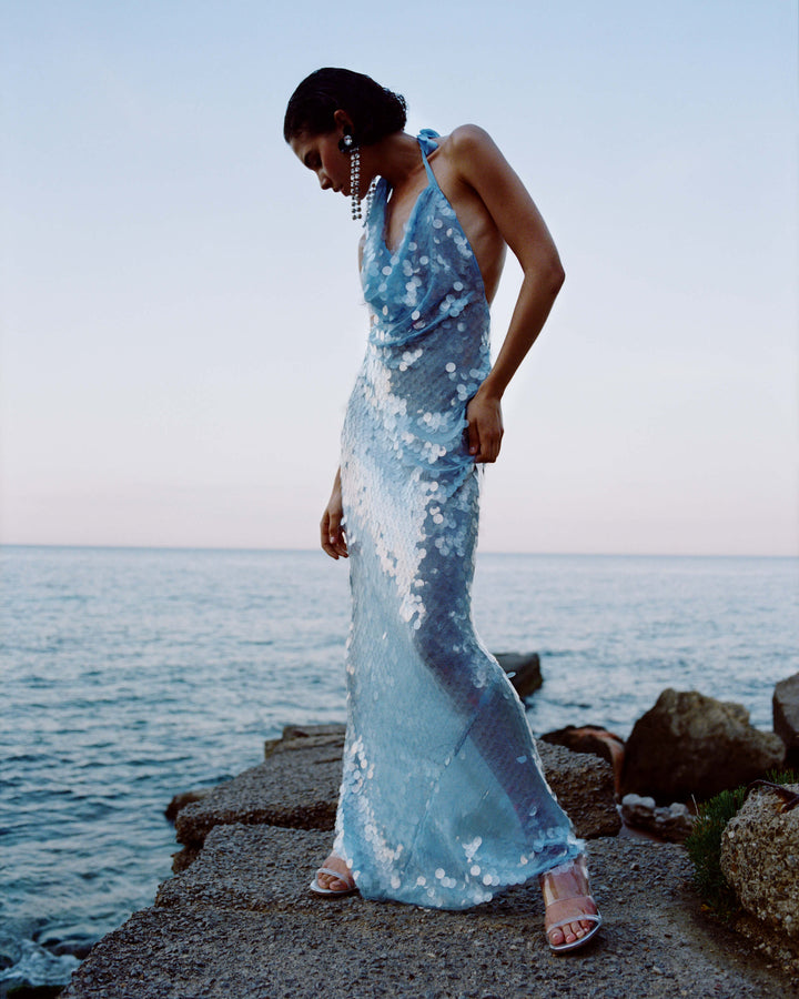 Naline™ | Pailletten Halter Maxikleid