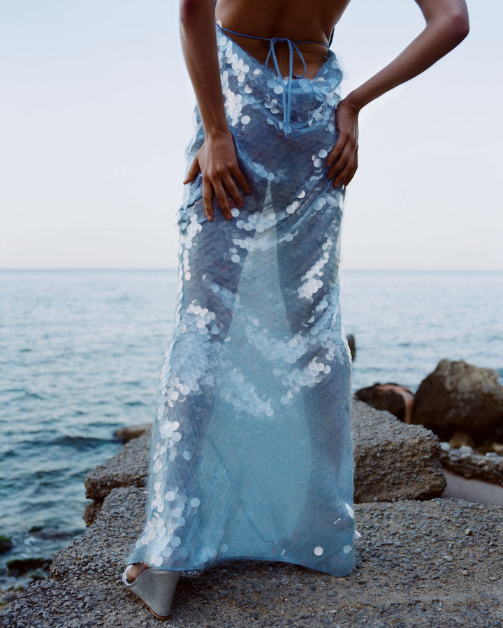 Naline™ | Pailletten Halter Maxikleid