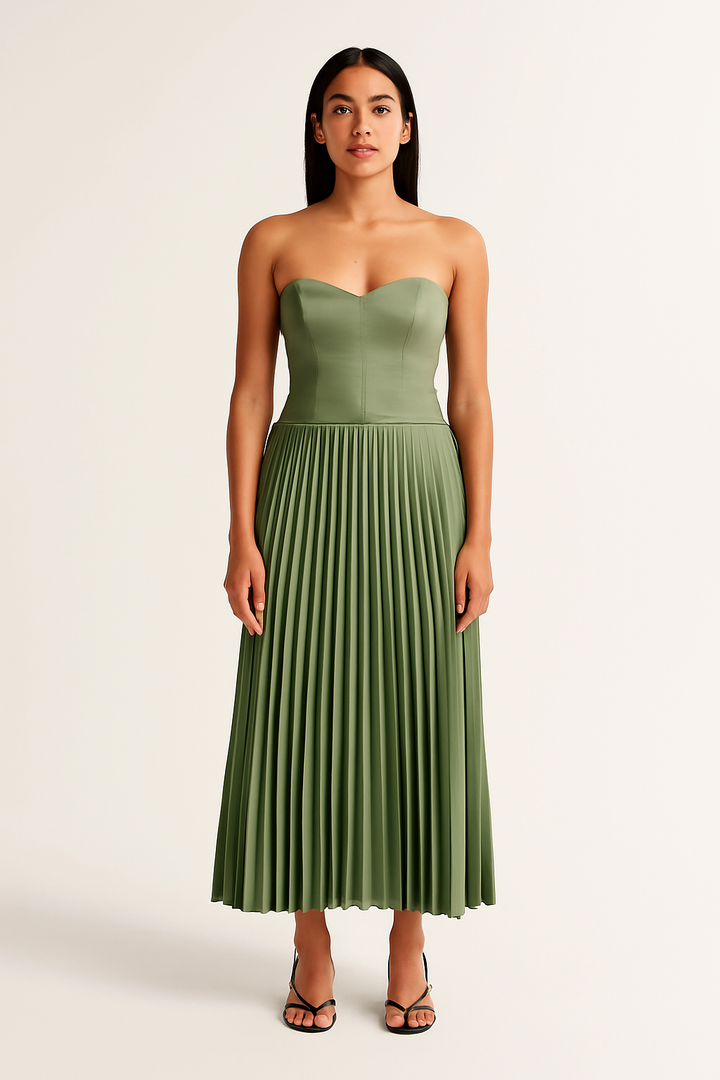 Camille™ | Strapless Falten Midi-Kleid