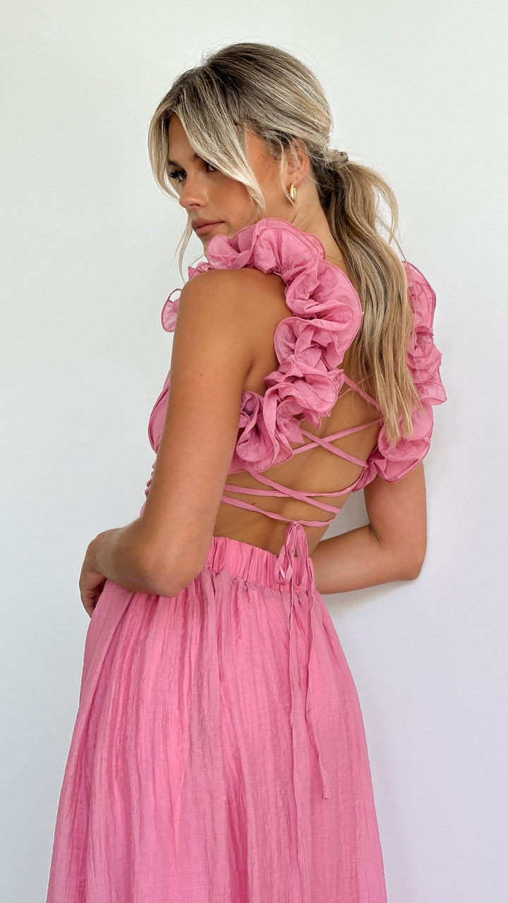 Ava™ | Rosy Puff-Sleeve Midi Kleid
