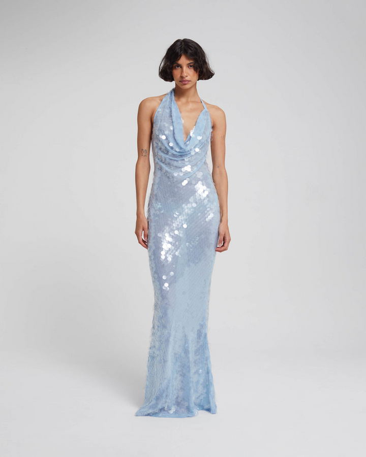 Naline™ | Pailletten Halter Maxikleid