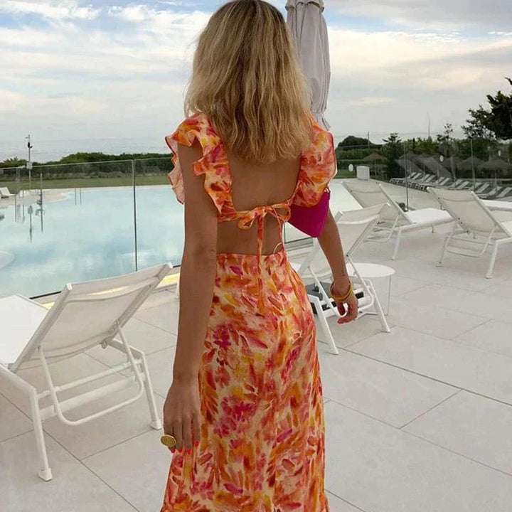 Lila™ | Rüschendruck Maxi-Kleid