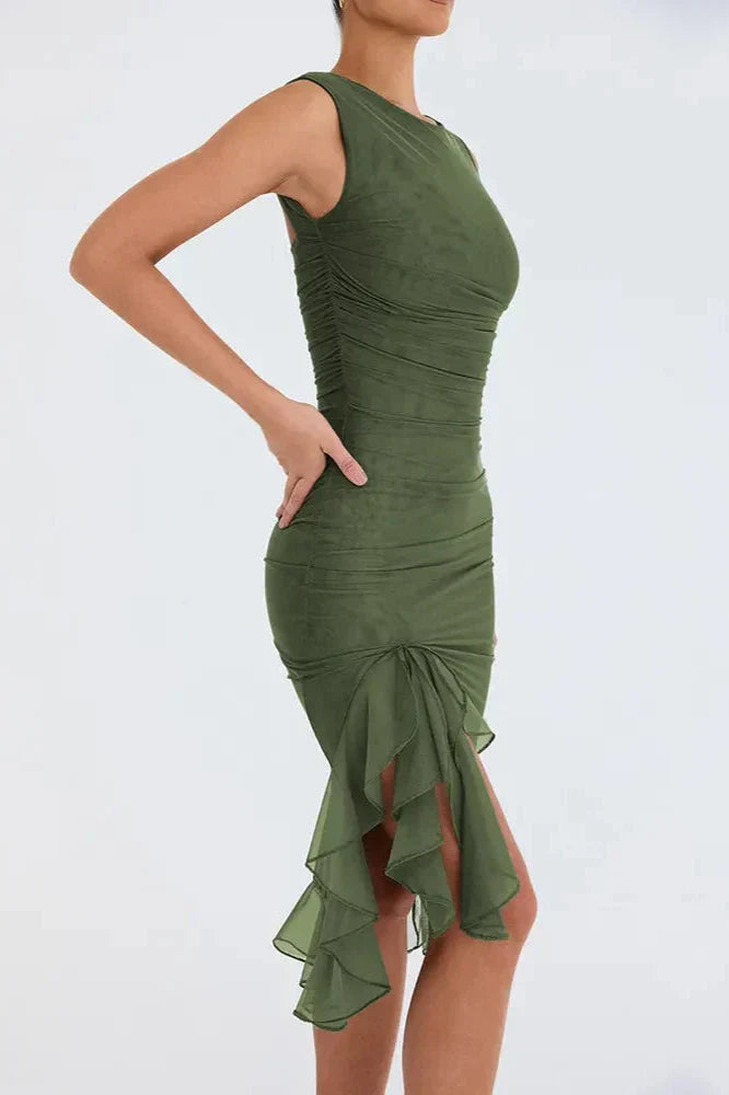 Amara™ | Rüschendes Midi-Kleid