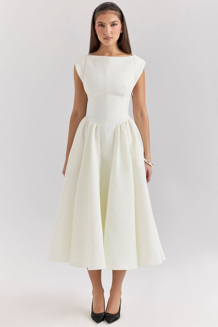 Daphne™ | Ivory Satin Midi Kleid