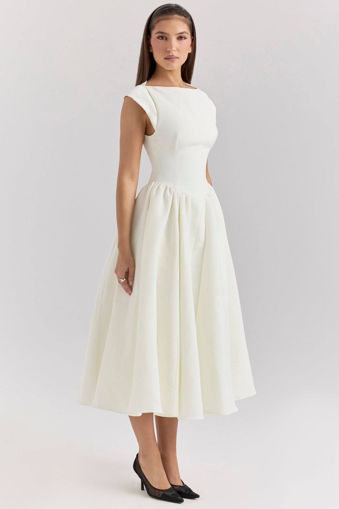 Daphne™ | Ivory Satin Midi Kleid