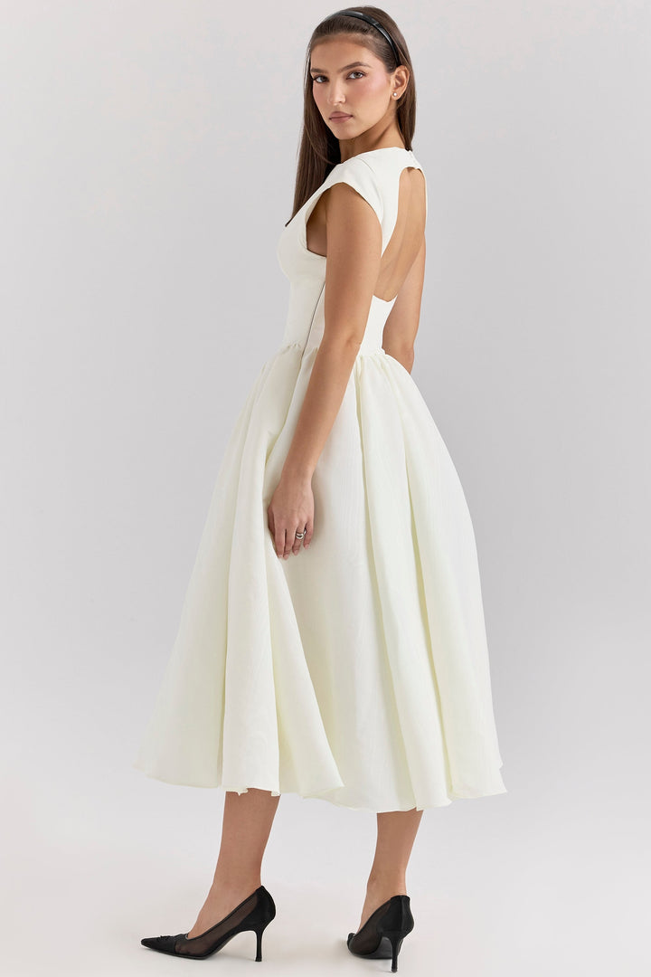 Daphne™ | Ivory Satin Midi Kleid