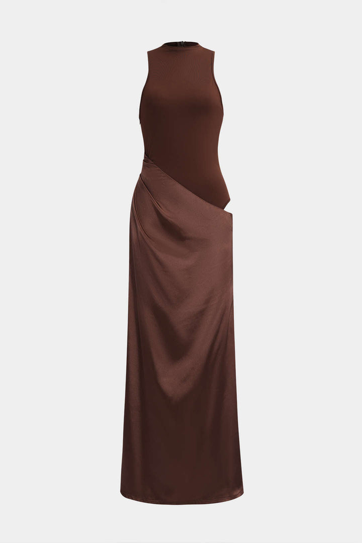 Naomi™ | Satin Patchwork Ärmelloses Maxikleid