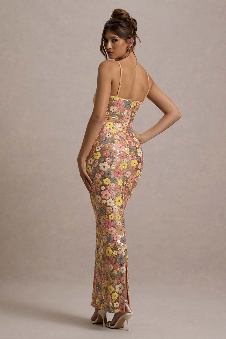 Sienna™ | Pailletten Blumen Maxikleid