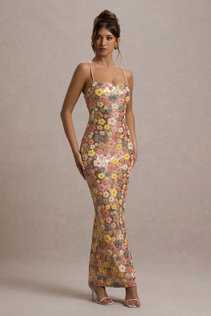 Sienna™ | Pailletten Blumen Maxikleid