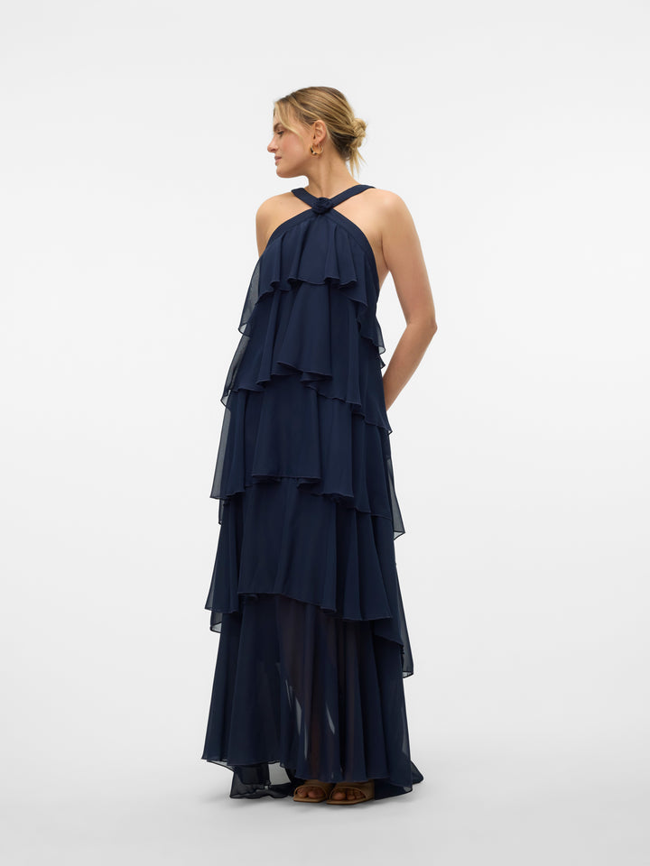Vera™ | Geschichtetes Pflaumen-Rüsch-Maxikleid