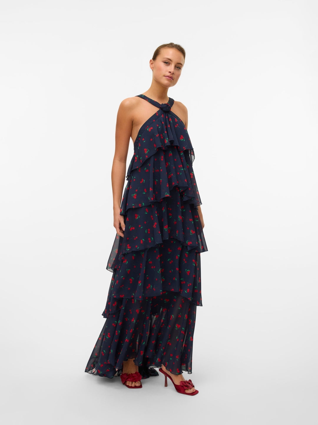 Vera™ | Geschichtetes Pflaumen-Rüsch-Maxikleid