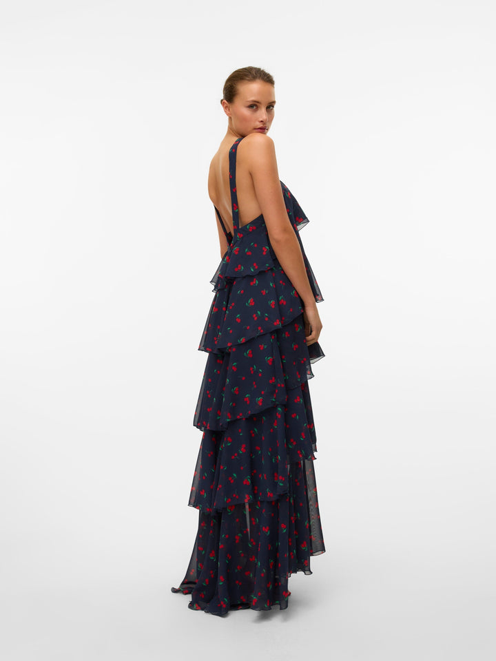 Vera™ | Geschichtetes Pflaumen-Rüsch-Maxikleid