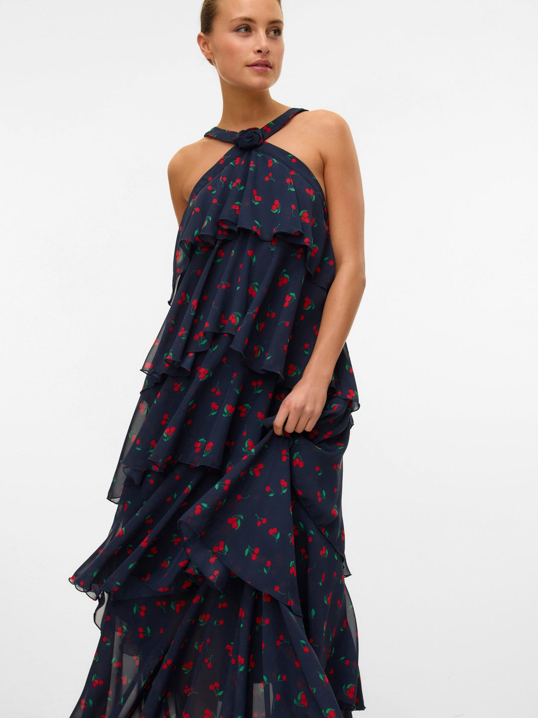 Vera™ | Geschichtetes Pflaumen-Rüsch-Maxikleid