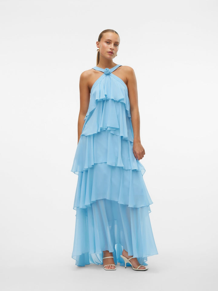 Vera™ | Geschichtetes Pflaumen-Rüsch-Maxikleid