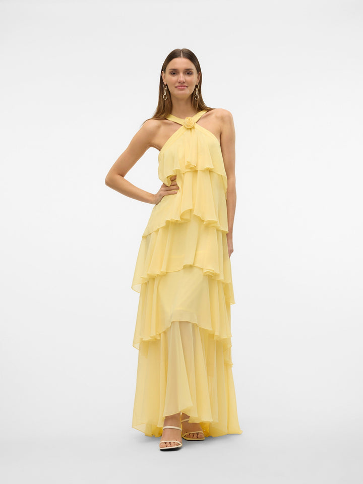 Vera™ | Geschichtetes Pflaumen-Rüsch-Maxikleid