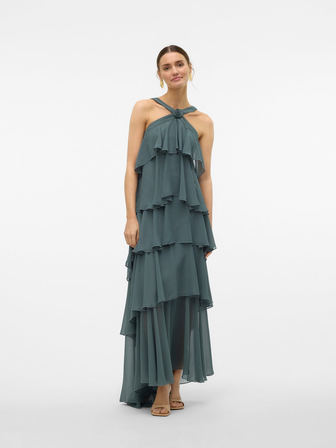 Vera™ | Geschichtetes Pflaumen-Rüsch-Maxikleid