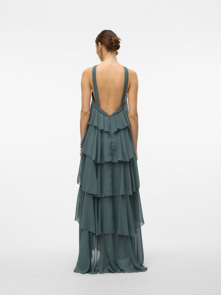 Vera™ | Geschichtetes Pflaumen-Rüsch-Maxikleid