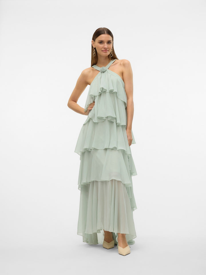 Vera™ | Geschichtetes Pflaumen-Rüsch-Maxikleid