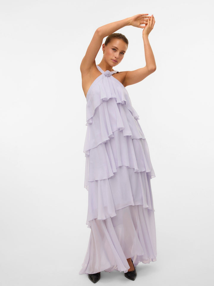 Vera™ | Geschichtetes Pflaumen-Rüsch-Maxikleid