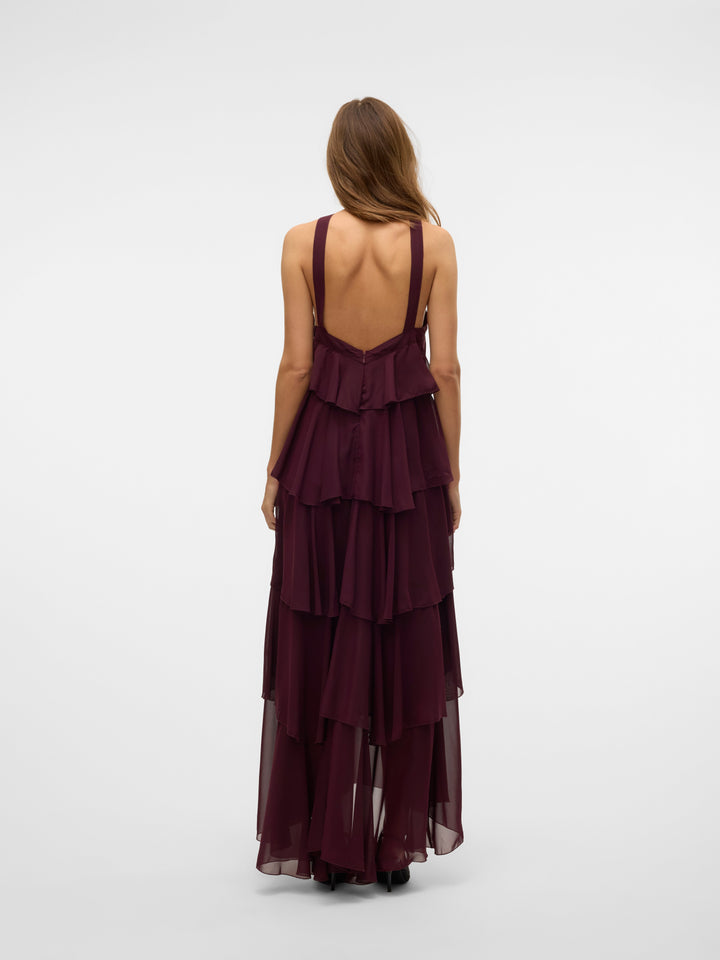 Vera™ | Geschichtetes Pflaumen-Rüsch-Maxikleid