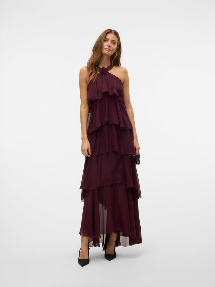 Vera™ | Geschichtetes Pflaumen-Rüsch-Maxikleid