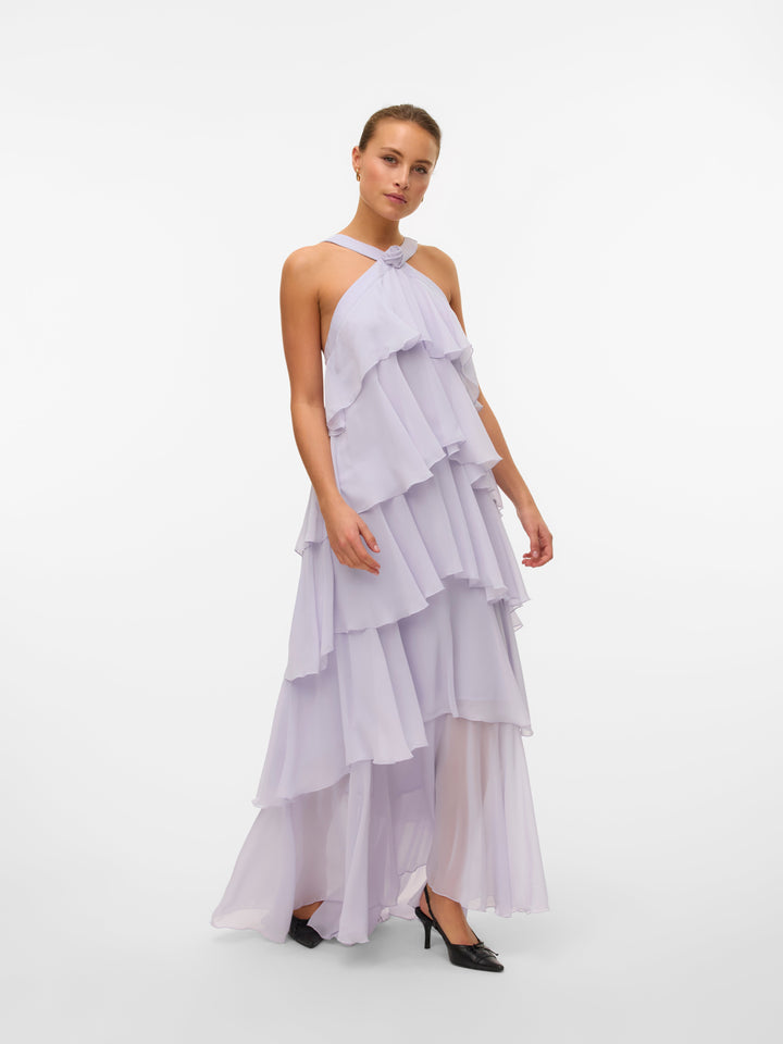 Vera™ | Geschichtetes Pflaumen-Rüsch-Maxikleid