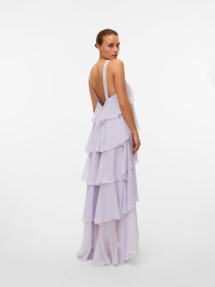 Vera™ | Geschichtetes Pflaumen-Rüsch-Maxikleid