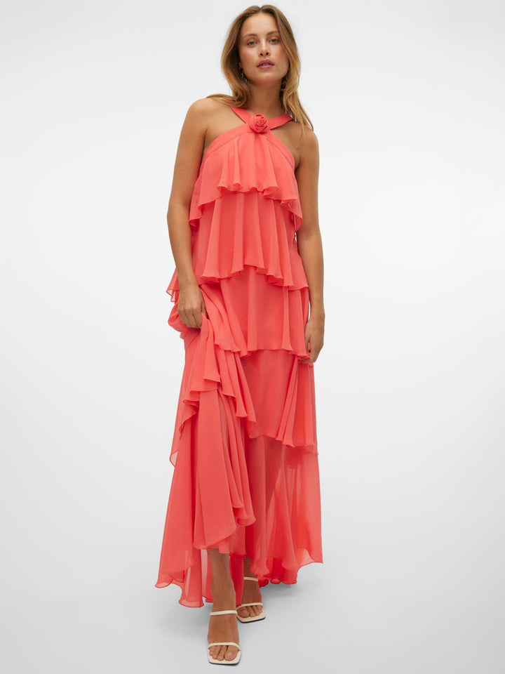 Vera™ | Geschichtetes Pflaumen-Rüsch-Maxikleid