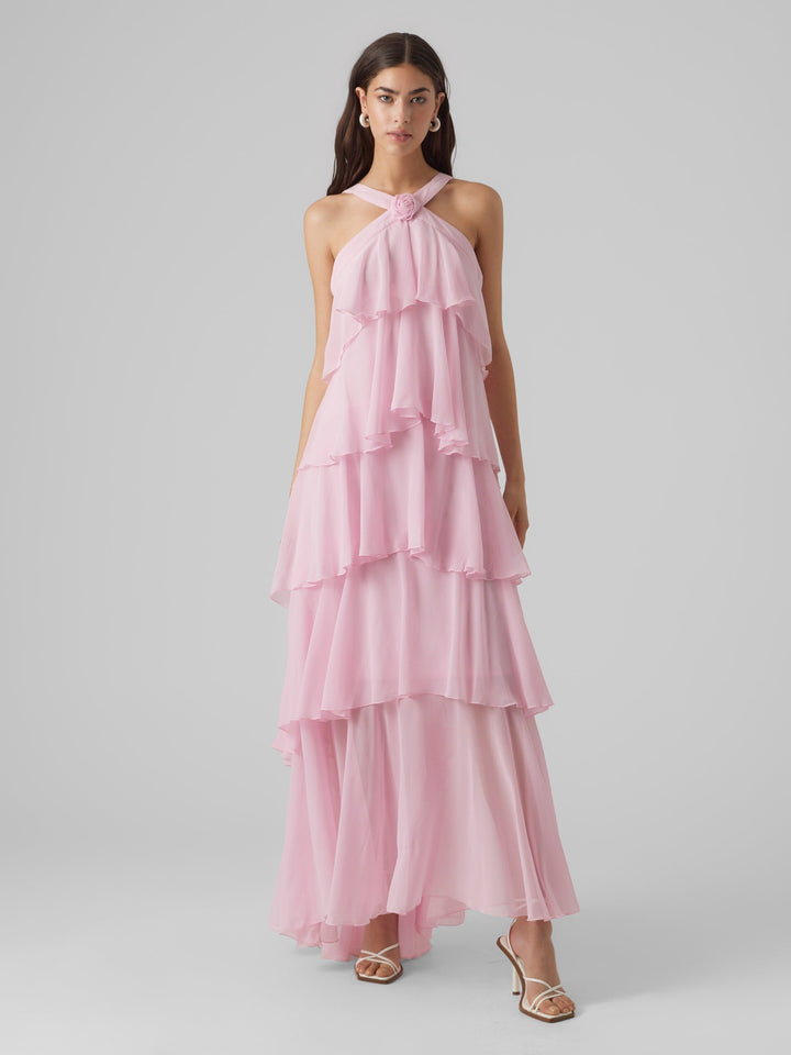 Vera™ | Geschichtetes Pflaumen-Rüsch-Maxikleid