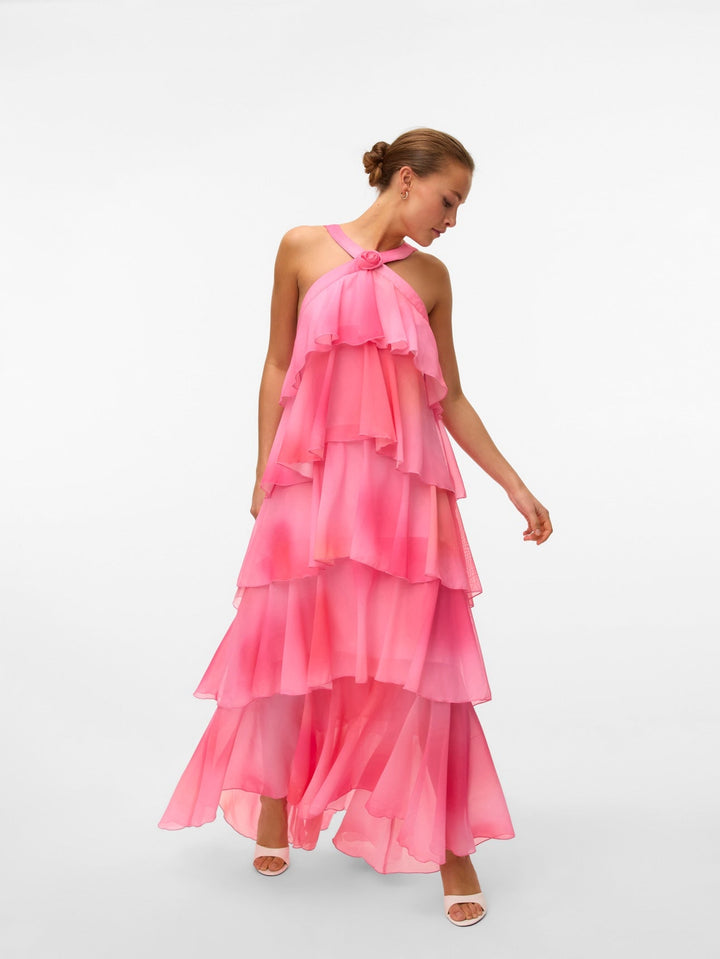 Vera™ | Geschichtetes Pflaumen-Rüsch-Maxikleid