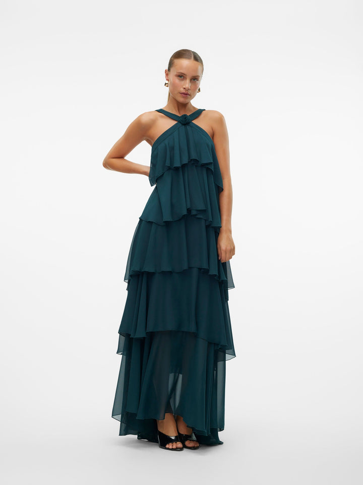 Vera™ | Geschichtetes Pflaumen-Rüsch-Maxikleid