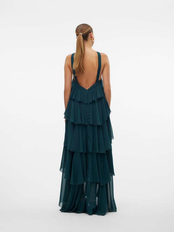 Vera™ | Geschichtetes Pflaumen-Rüsch-Maxikleid