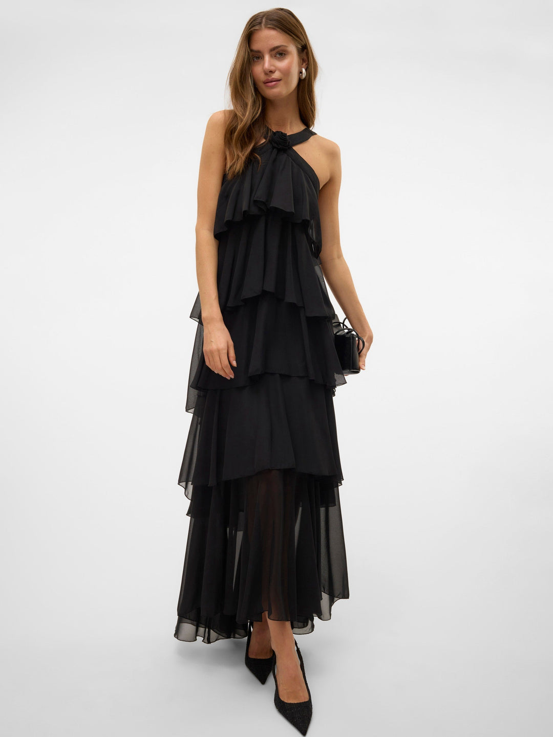 Vera™ | Geschichtetes Pflaumen-Rüsch-Maxikleid