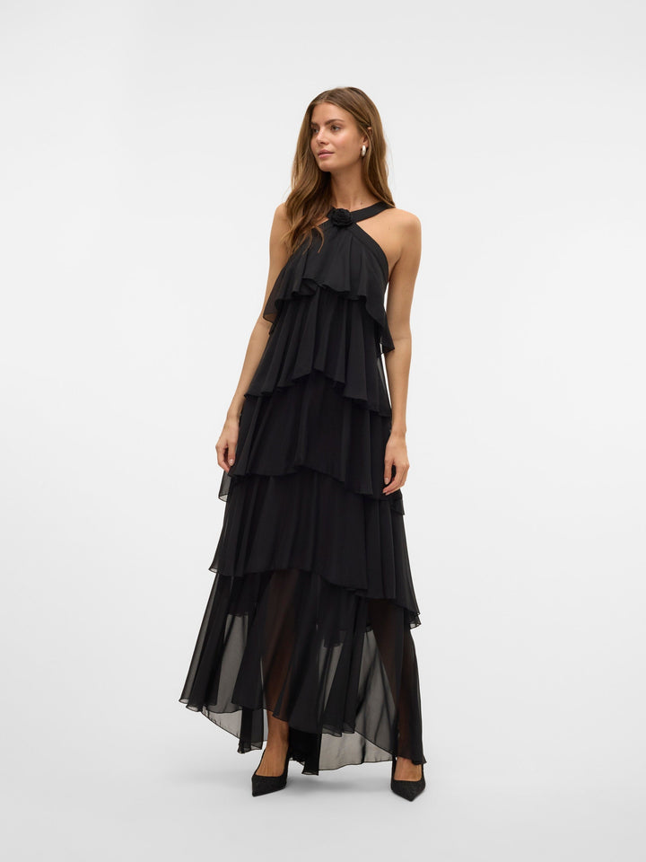 Vera™ | Geschichtetes Pflaumen-Rüsch-Maxikleid